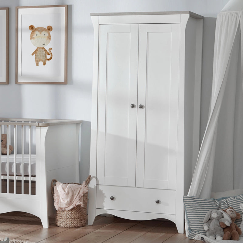 CuddleCo - Clara 3 Piece Nursery Furniture Set (Cot Bed, Wardrobe & Dresser) - White & Ash