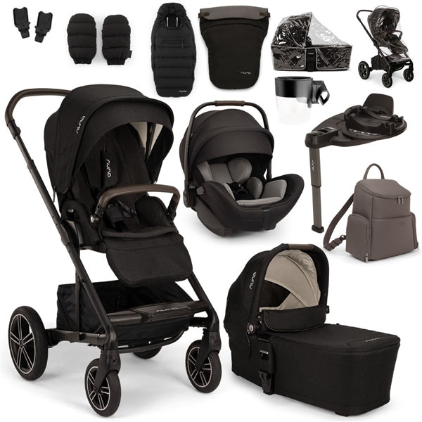 Nuna MIXX Next + ARRA Flex Travel System + Luxury Accessories Bundle - Caviar