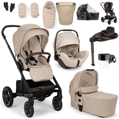Nuna MIXX Next + ARRA Flex Travel System- Biscotti + Luxury Accessories Bundle