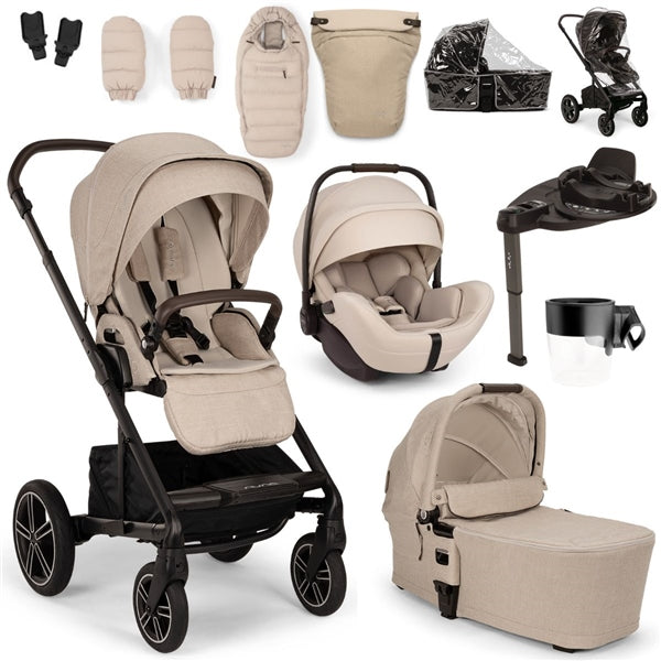 Nuna MIXX Next + ARRA Flex Travel System- Biscotti + Luxury Accessories Bundle