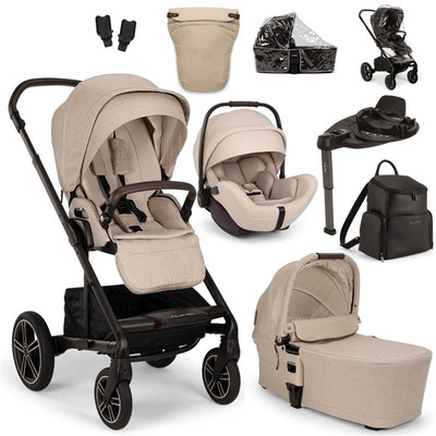Nuna MIXX Next + ARRA Flex Travel System- Biscotti + Luxury Accessories Bundle