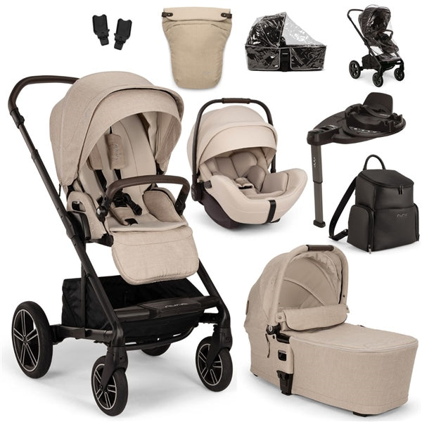 Nuna MIXX Next + ARRA Flex Travel System- Biscotti + Luxury Accessories Bundle