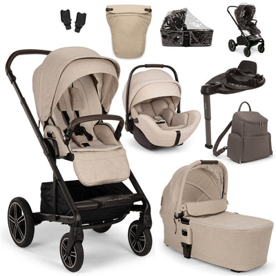 Nuna MIXX Next + ARRA Flex Travel System- Biscotti + Luxury Accessories Bundle