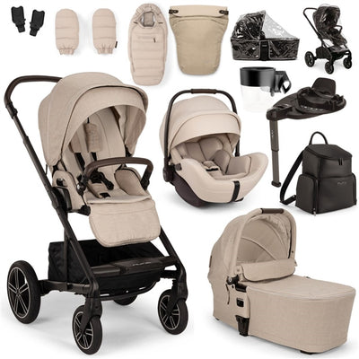 Nuna MIXX Next + ARRA Flex Travel System- Biscotti + Luxury Accessories Bundle