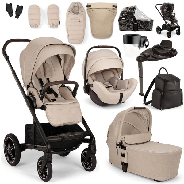 Nuna MIXX Next + ARRA Flex Travel System- Biscotti + Luxury Accessories Bundle
