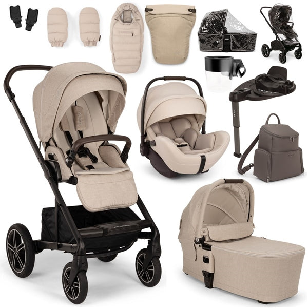 Nuna MIXX Next + ARRA Flex Travel System- Biscotti + Luxury Accessories Bundle