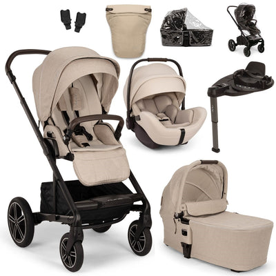 Nuna MIXX Next + ARRA Flex Travel System- Biscotti + Luxury Accessories Bundle