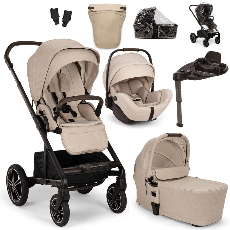 Nuna MIXX Next + ARRA Flex Travel System- Biscotti + Luxury Accessories Bundle