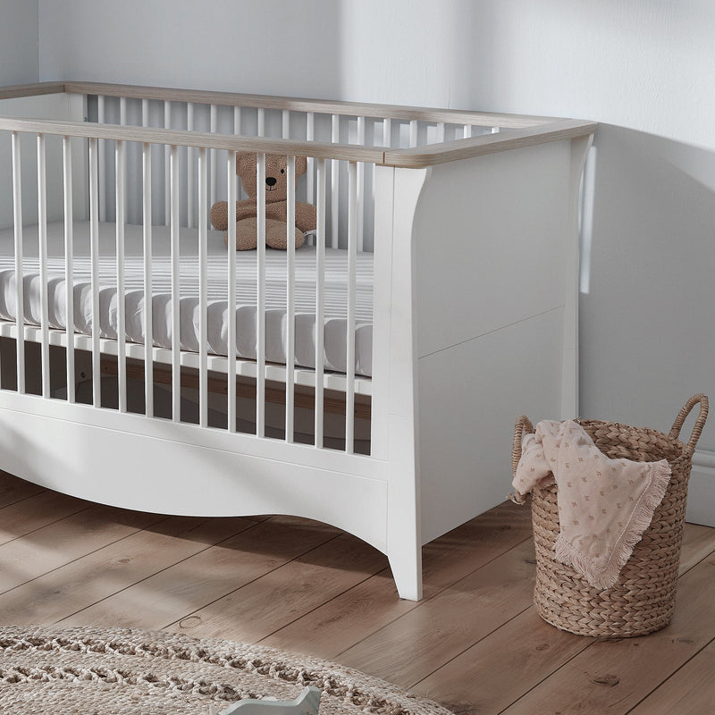 CuddleCo- Clara 2 Piece Nursery Furniture Set (Cot Bed & Dresser) - White & Ash