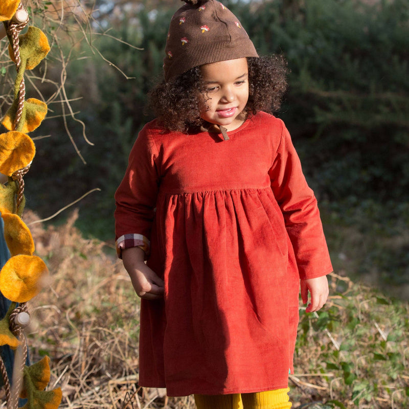 Little Green Radicals - Burnt Ochre Day After Day Reversible Corduroy Pocket Dress