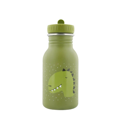 Green 350ml stainless steel kids water bottle with dinosaur design and leakproof cap