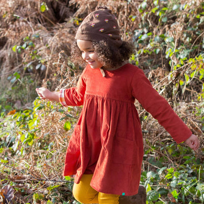 Little Green Radicals - Burnt Ochre Day After Day Reversible Corduroy Pocket Dress