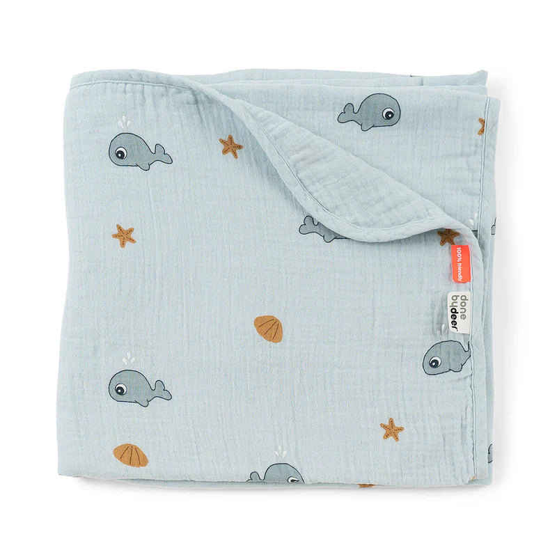 Done By Deer - Cozy - Baby Blanket - 1.0 Tog Organic Cotton - Wally - Blue