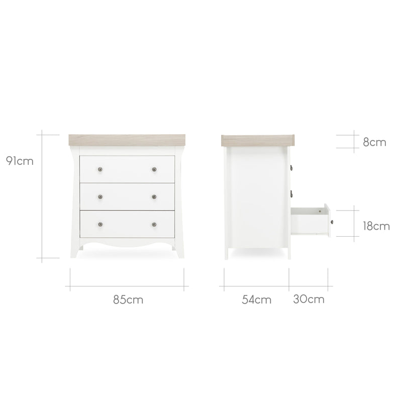 CuddleCo - Clara 3 Piece Nursery Furniture Set (Cot Bed, Wardrobe & Dresser) - White & Ash