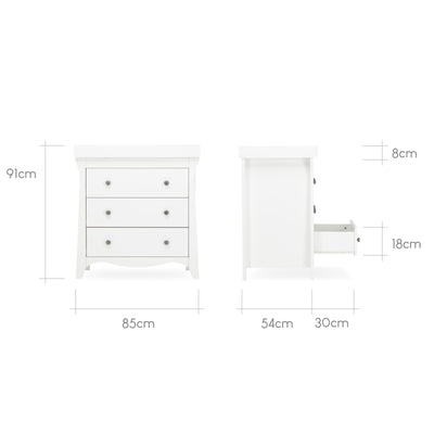 CuddleCo - Clara 3 Piece Nursery Furniture Set (Cot Bed, Dresser & Wardrobe) - White
