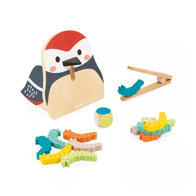 Janod Wooden Woodpecker and Caterpillars Game