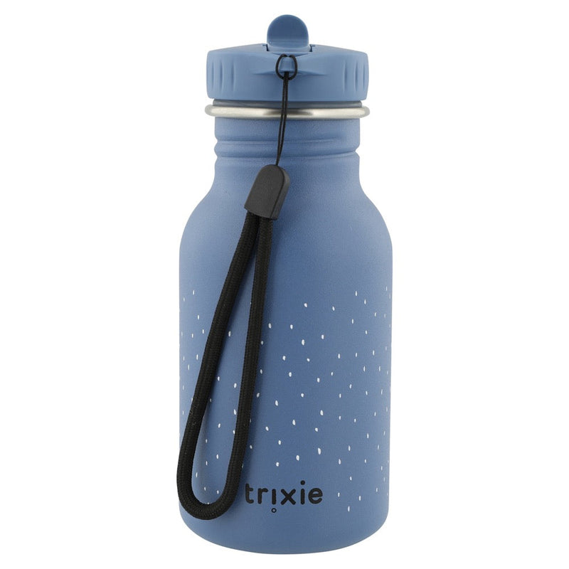 Trixie 350ml stainless steel kids water bottle with blue cap and handle loop, leakproof and durable design