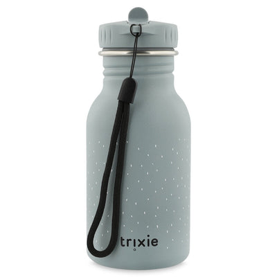 Trixie 350ml gray stainless steel kids water bottle with shark face design and black carrying loop