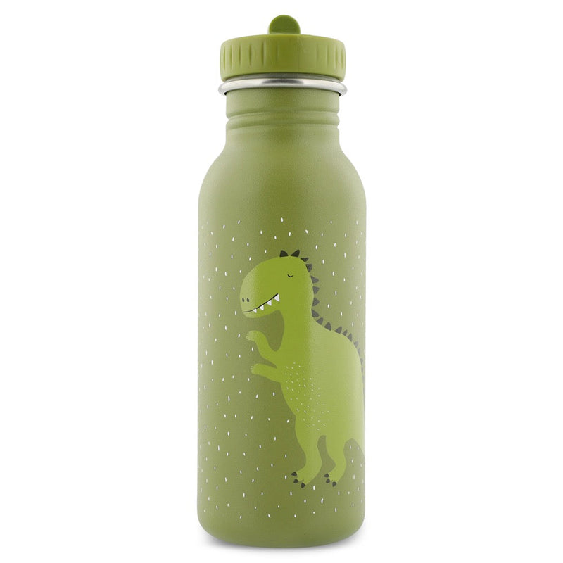 Green stainless steel 500ml Trixie water bottle with dinosaur design for kids