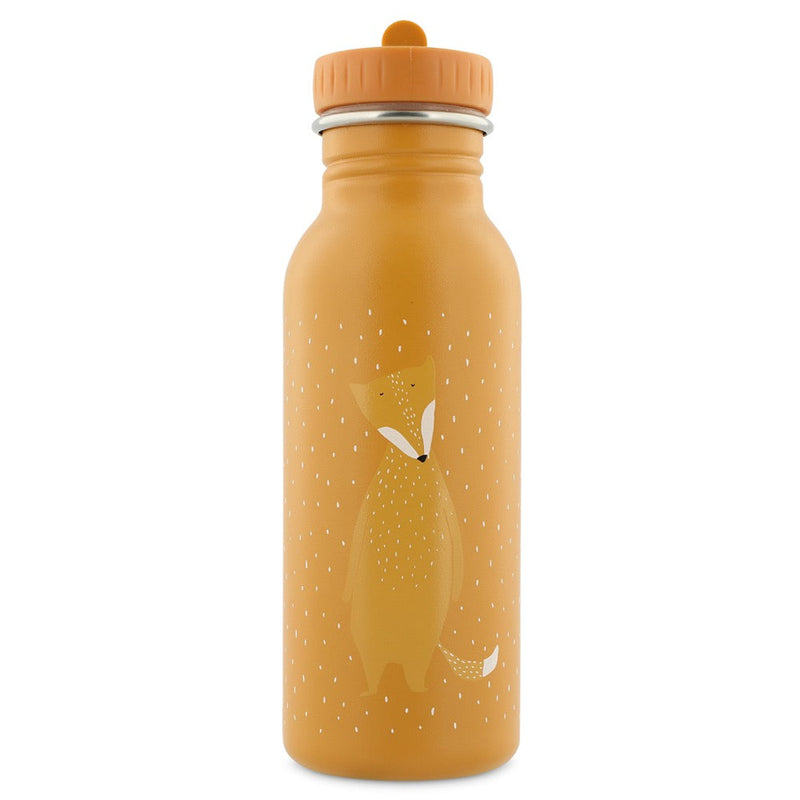 Trixie 500ml stainless steel water bottle with orange fox design for kids, leakproof and durable with child-friendly cap and carrying loop