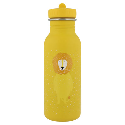 Yellow stainless steel water drinking bottle with lion design and leakproof cap for kids