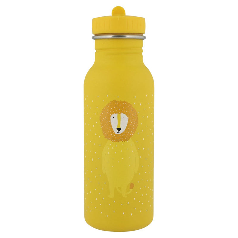 Yellow stainless steel water drinking bottle with lion design and leakproof cap for kids