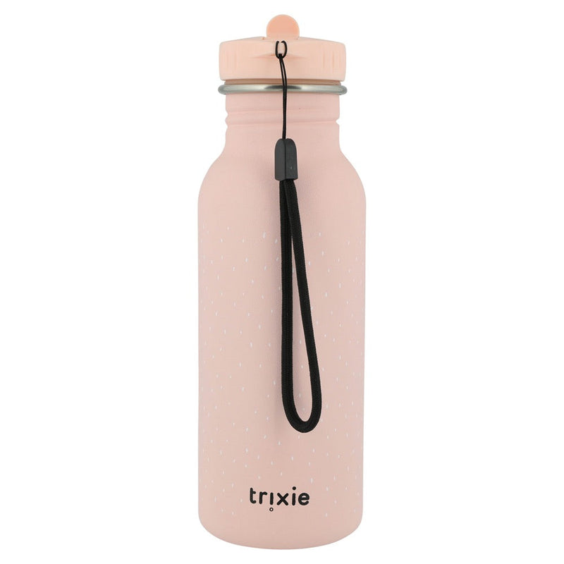 Trixie 500ml pink stainless steel water bottle with black strap and leakproof cap for kids