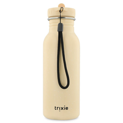 Trixie 500ml stainless steel water bottle with beige design, leakproof cap, and carrying loop for kids.