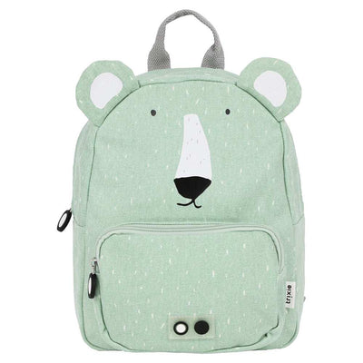 Backpack - Mr. Polar Bear children's green cotton backpack with adjustable padded straps and front pocket