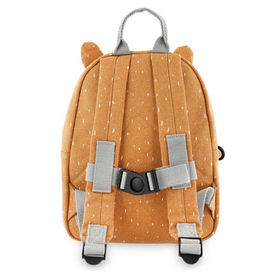 Back view of Trixie Backpack Mr. Fox with padded adjustable straps and chest buckle for children