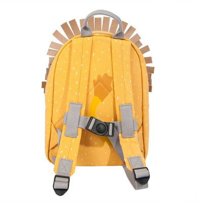 Yellow children's Backpack - Mr. Lion with adjustable padded straps and chest buckle, water repellent cotton design with lion mane detail