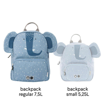 Kids backpack Mrs. Elephant with adjustable straps and front pocket, water repellent cotton, 3+ years