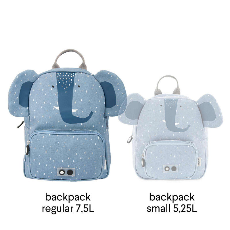 Kids backpack Mrs. Elephant with adjustable straps and front pocket, water repellent cotton, 3+ years