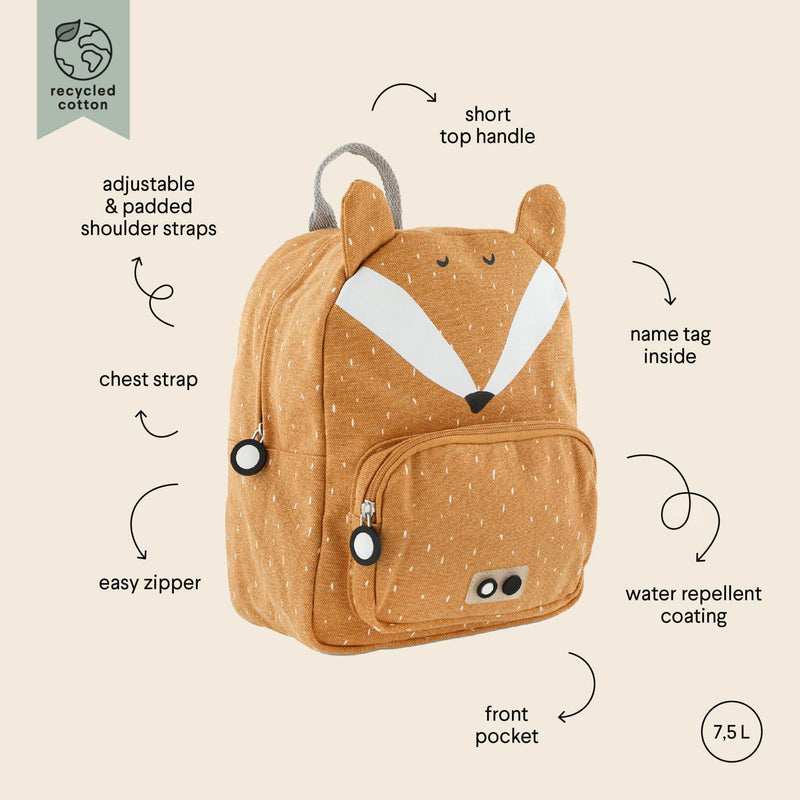 Backpack - Mr. Fox kids water repellent cotton school bag with adjustable padded straps and front pocket