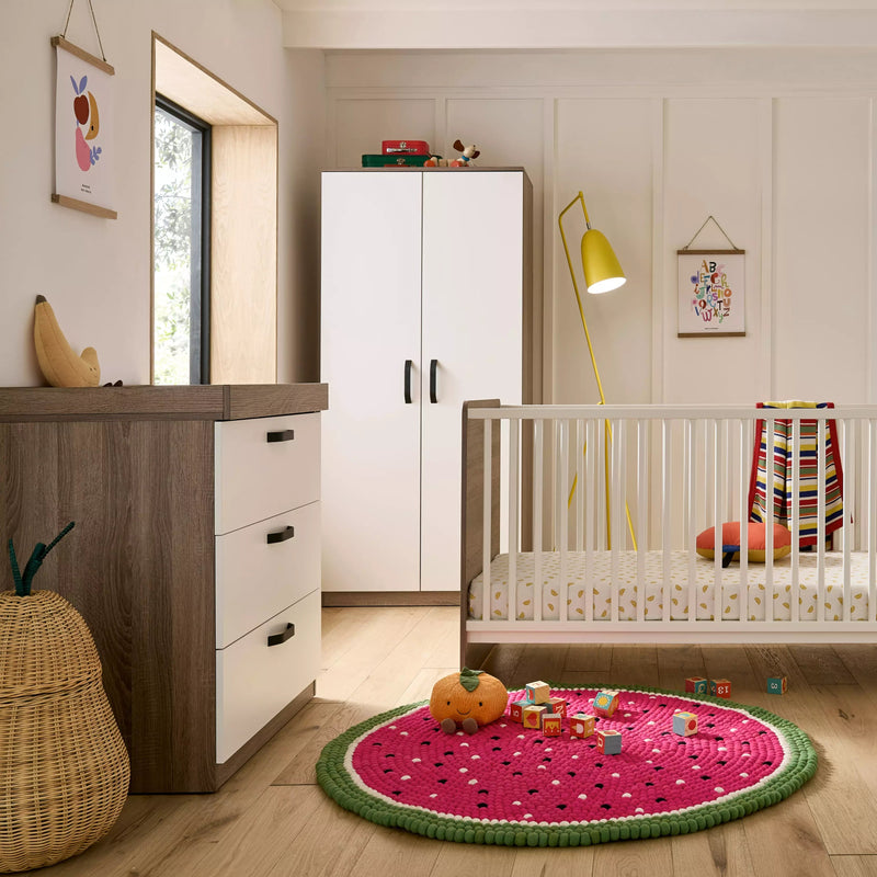 CuddleCo - Enzo 3 Piece Nursery Furniture Set - Truffle Oak & White
