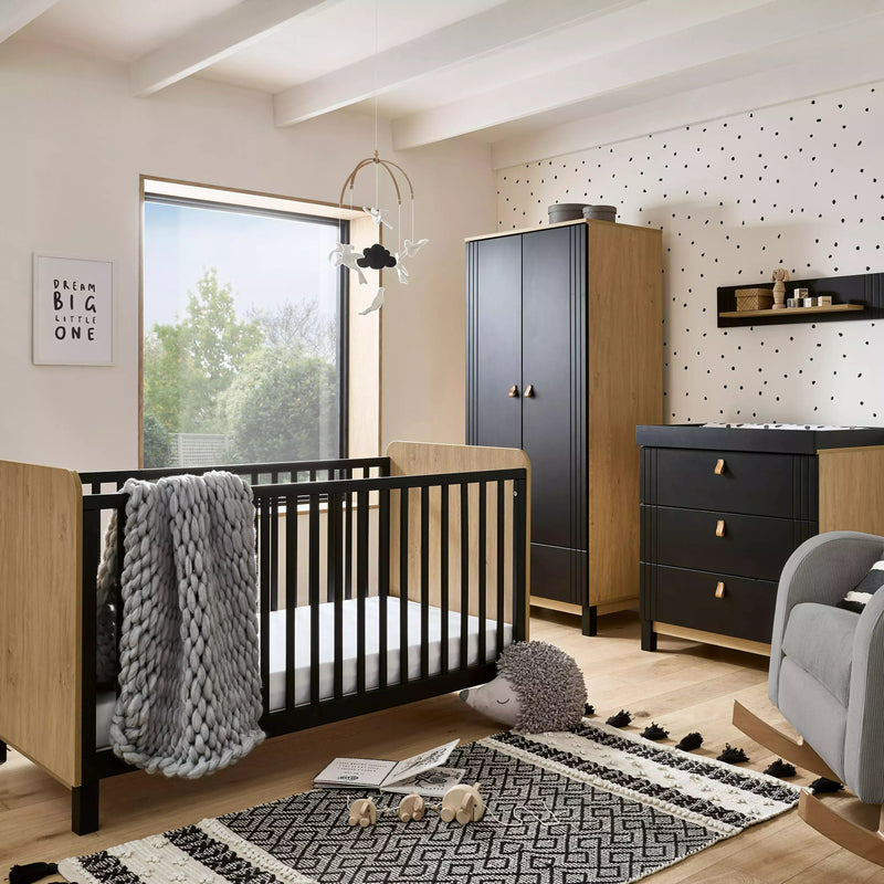 CuddleCo - Rafi 4 Piece Nursery Furniture Set - Oak & Black