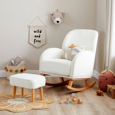 Babymore - Freya Nursing Chair with Stool - Off White Bouclé