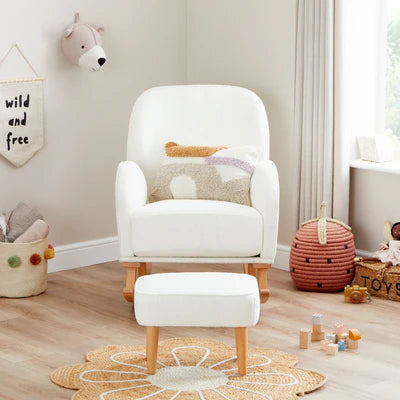 Babymore - Freya Nursing Chair with Stool - Off White Bouclé