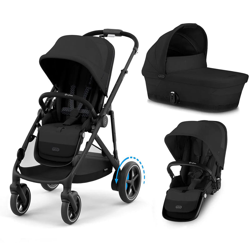 Cybex eGazelle S Twin/Double (2 seats, 1 carrycot) - Moon Black