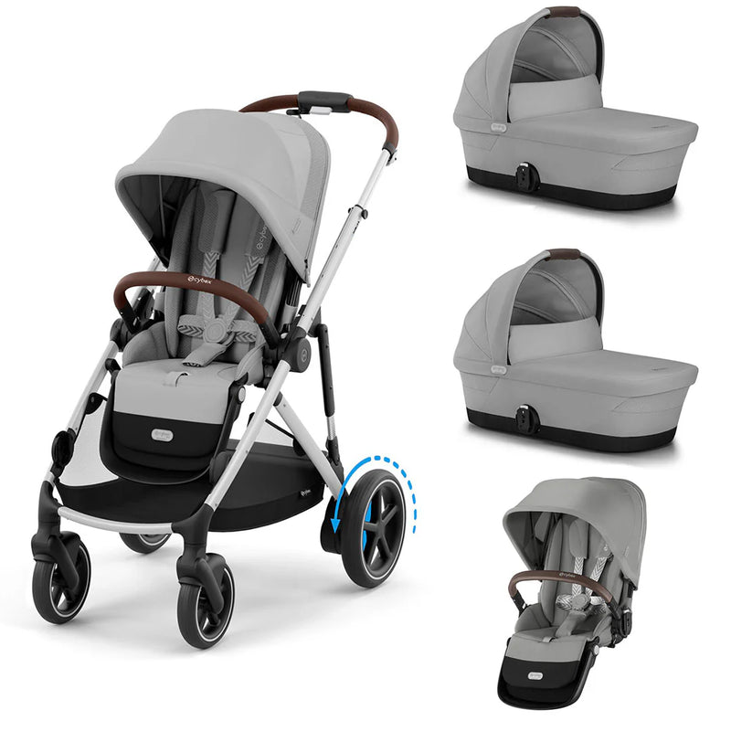 Cybex eGazelle S Twin Bundle (2 seats, 2carrycots) - Stone Grey
