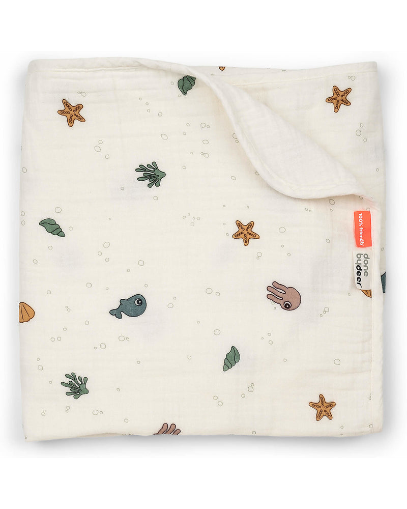 Done By Deer - Cozy - Baby Blanket - 1.0 Tog Organic Cotton - Sea friends - Beige/Cream