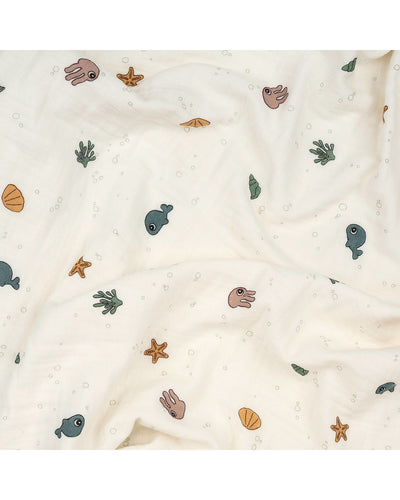 Done By Deer - Cozy - Baby Blanket - 1.0 Tog Organic Cotton - Sea friends - Beige/Cream