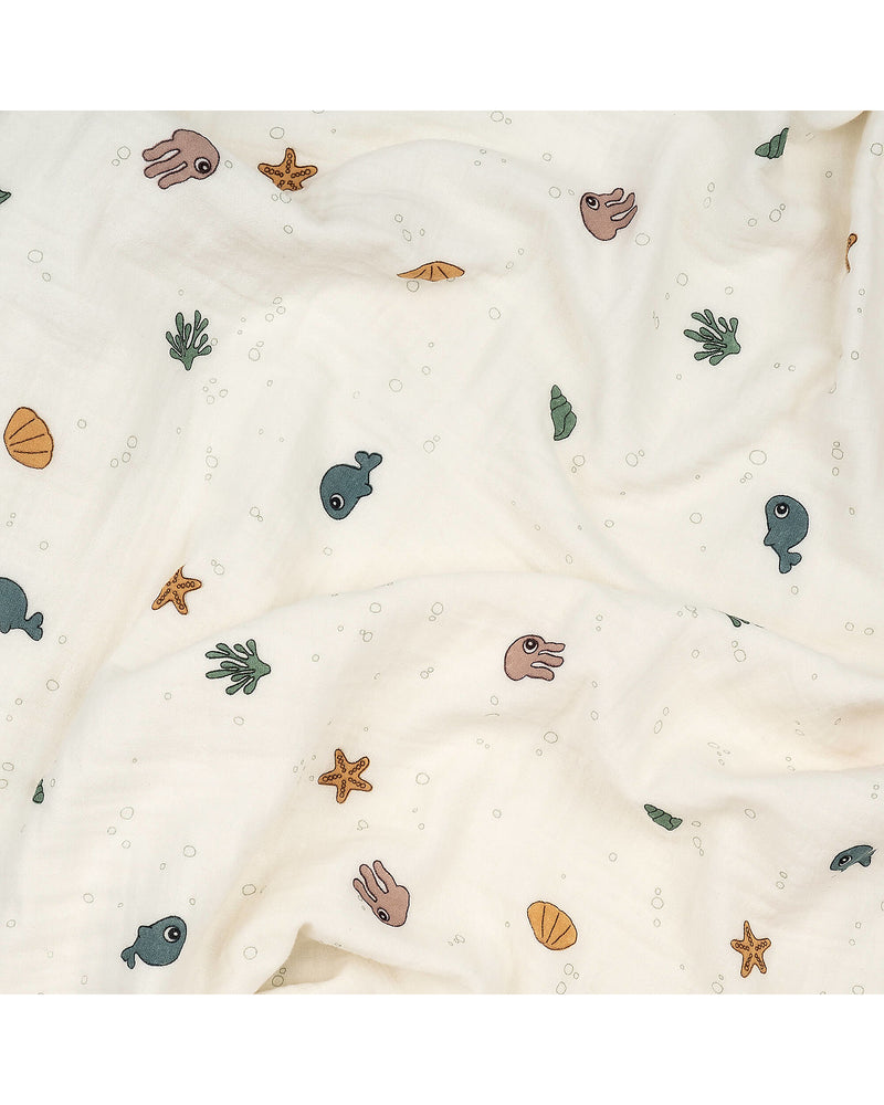 Done By Deer - Cozy - Baby Blanket - 1.0 Tog Organic Cotton - Sea friends - Beige/Cream