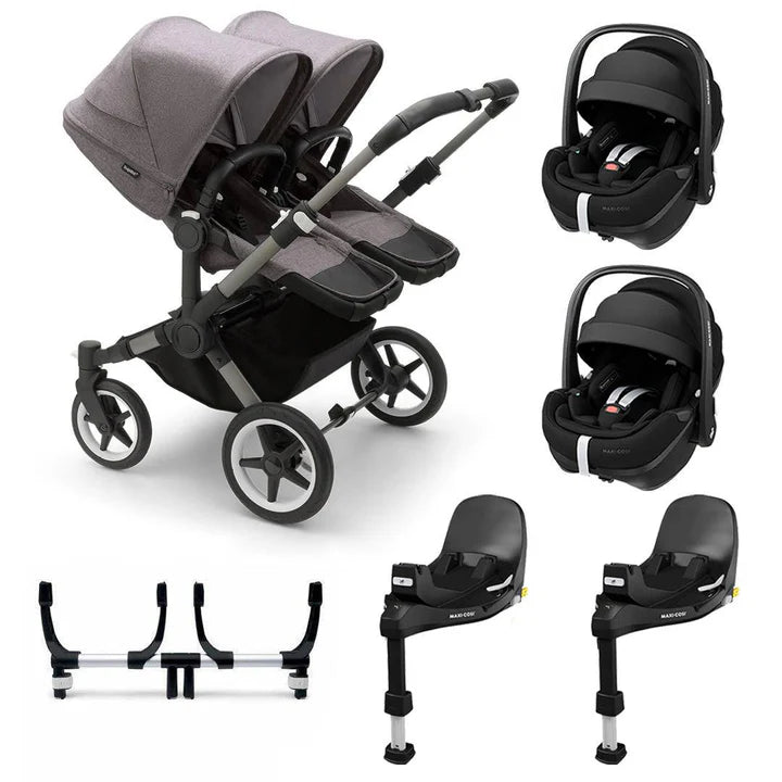 Bugaboo Donkey 5 Twin Complete + Pebble 360 Pro 2 Travel System - Grey Melange