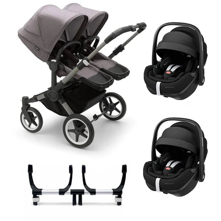 Bugaboo Donkey 5 Twin Complete + Pebble 360 Pro 2 Travel System - Grey Melange