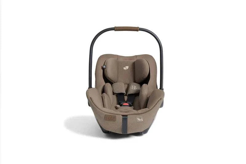 Joie Finiti Flex travel ready infant car seat in maple brown with ergonomic design and padded comfort.