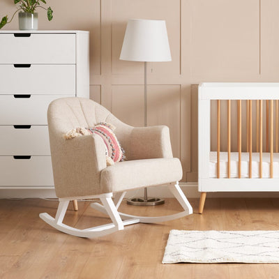 Obaby Round Back Rocking Chair - WHITE with OATMEAL CUSHION