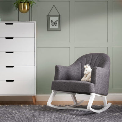 Obaby Round Back Rocking Chair - WHITE WITH GREY CUSHIONS