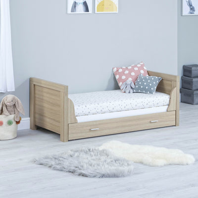 Babymore Luno Cot Bed With Drawer - White Oak