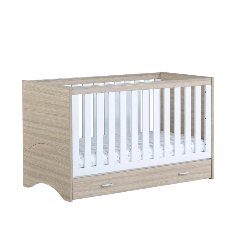 Babymore Veni Cot Bed With Drawer -  White Oak